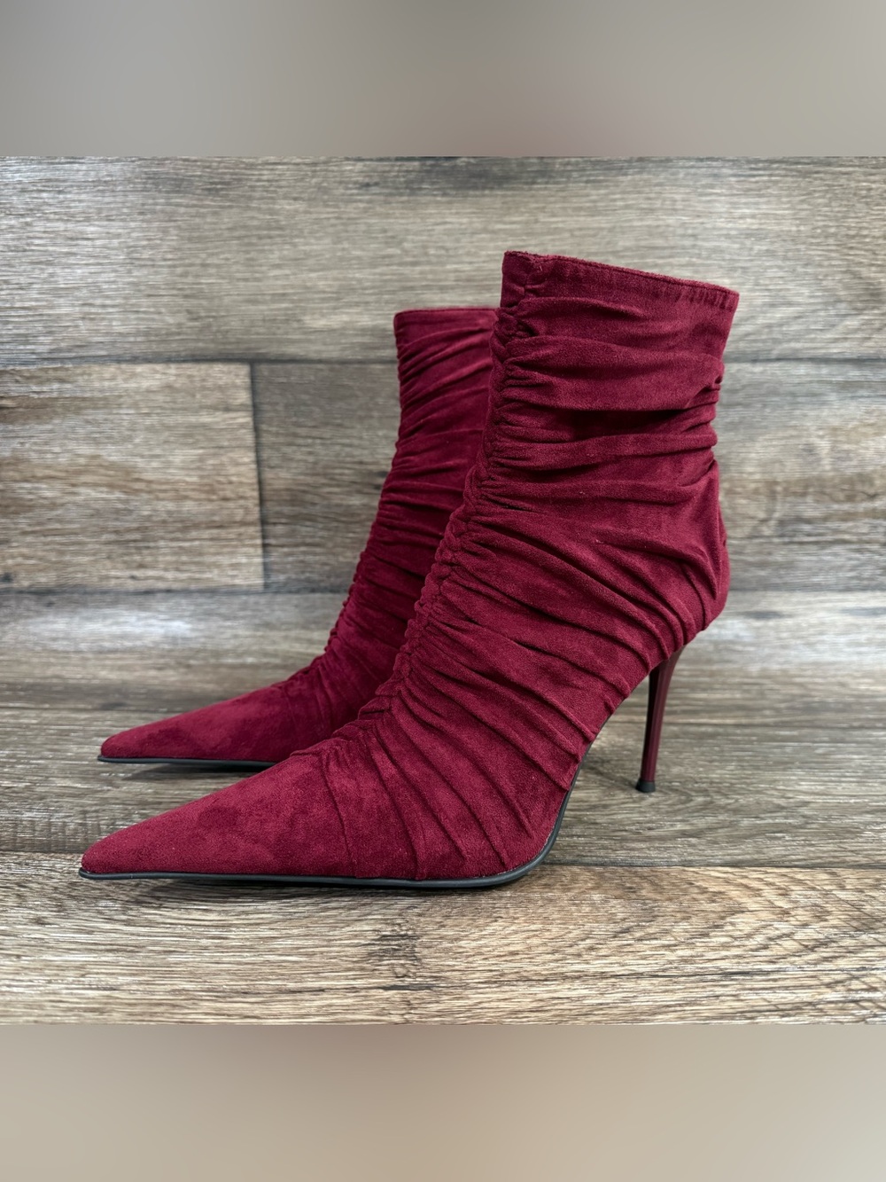 NWOB Jeffrey Campbell Let's Go Pointed Toe Bootie SZ 8 M in WINE SUEDE - Picture 7 of 12